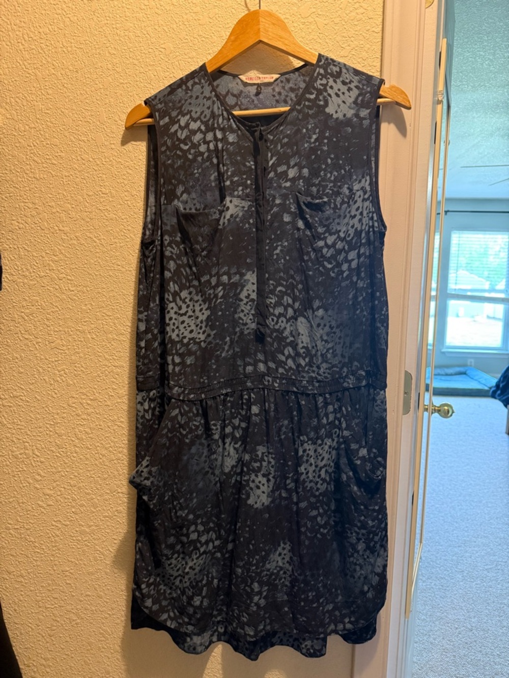 Rebecca Taylor Navy and Black Sleeveless Printed 100% Silk Dress